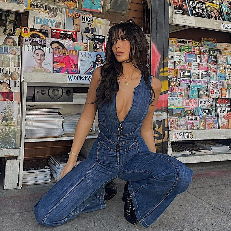 Heart Cut Out Denim Jumpsuit