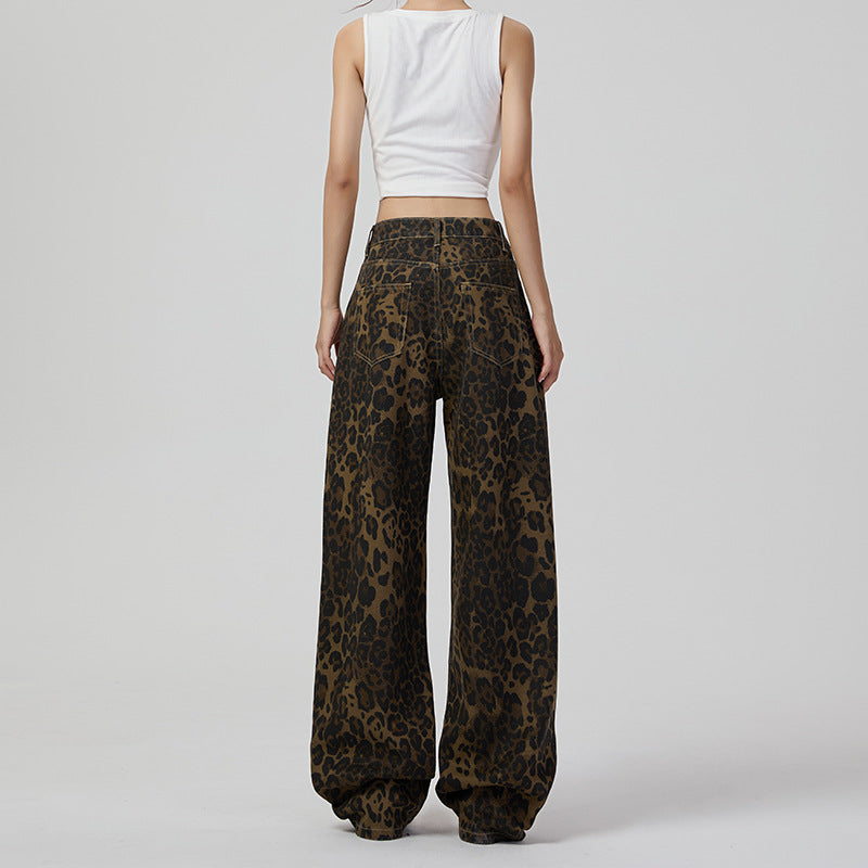 Leopard Regular Rise Wide Leg Jeans