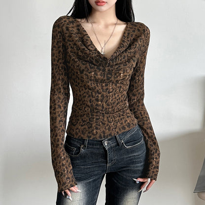 Long Sleeved Leopard Fitted Top