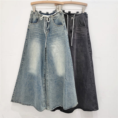 Drawstring Low Rise Wide Leg Jeans