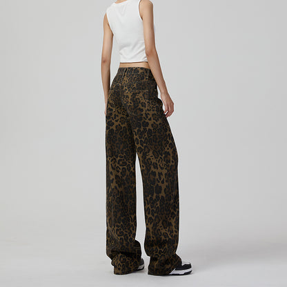 Leopard Regular Rise Wide Leg Jeans