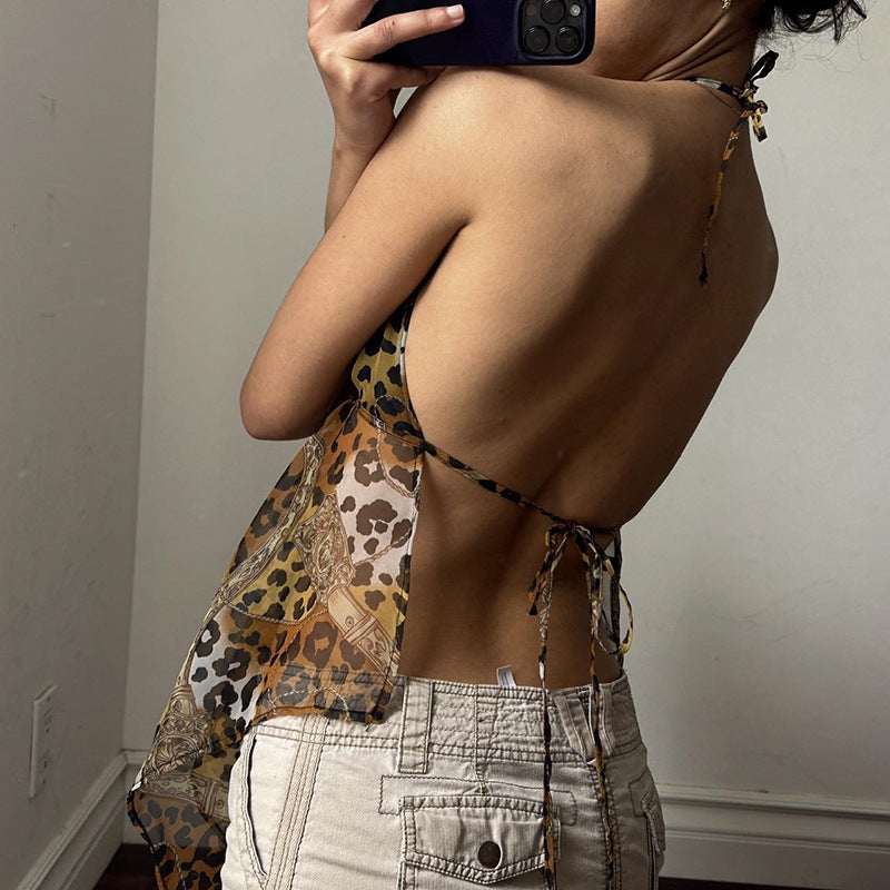 Leopard Deep-V Open Back Cami